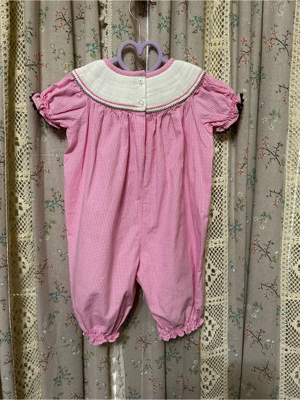 Zucchini‎ Baby Girl Pink Gingham Smocked Train Animal Shortall Romper 3M Cotton